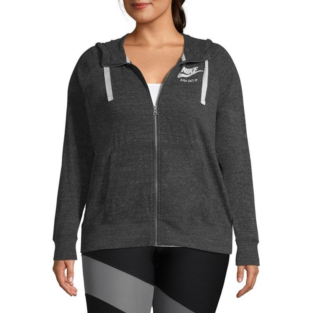Nike Womens Essential Full Zip Lightweight Hoody Hooded Sweatshirt Grey Black 2X